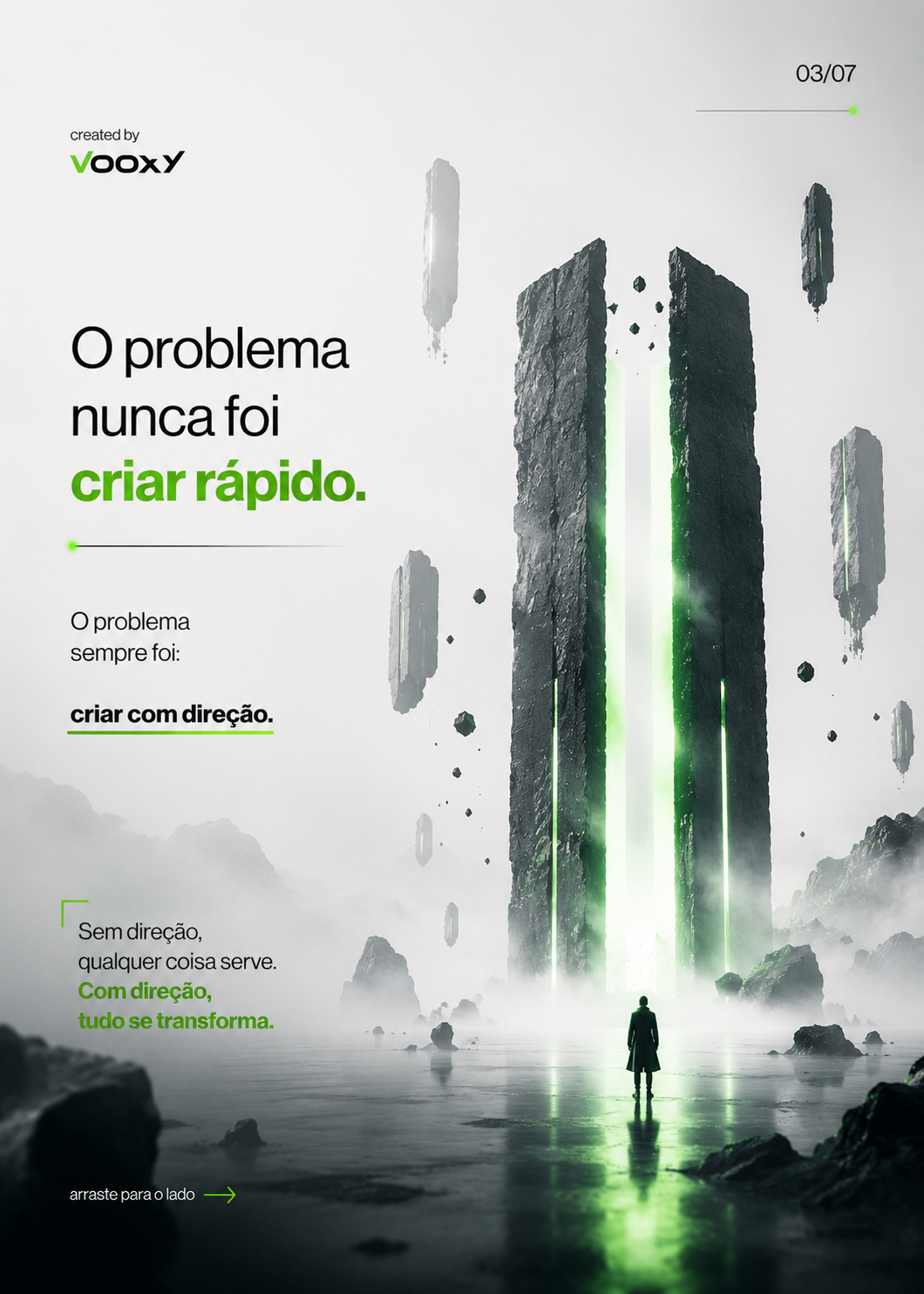 Estruturas monolíticas verdes em paisagem branca