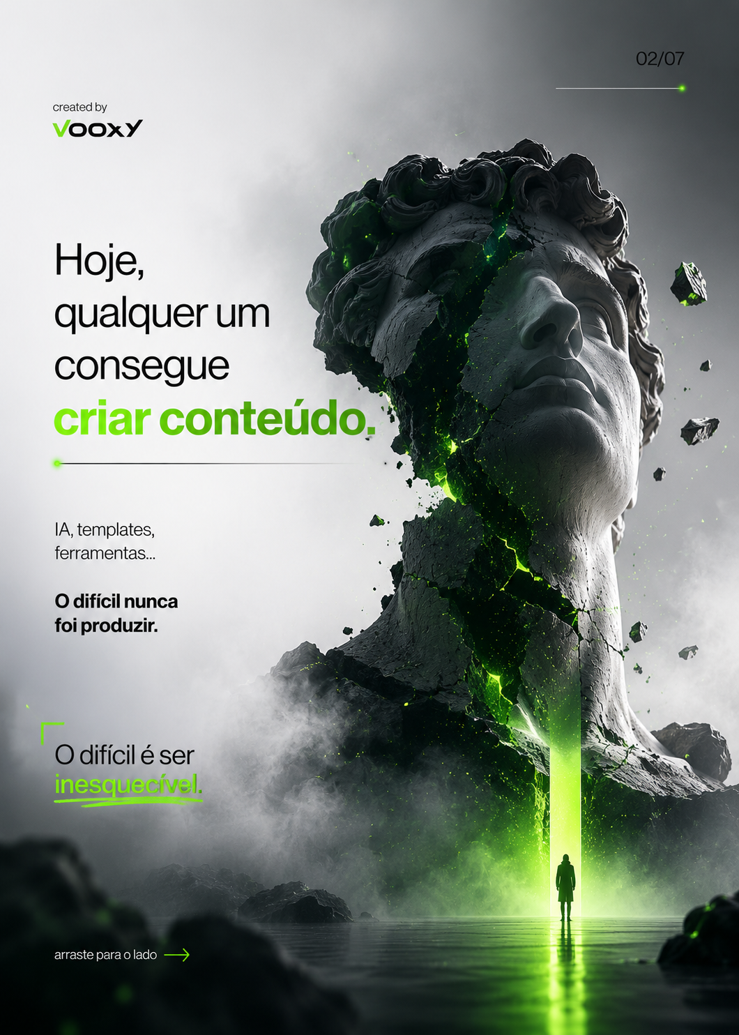 Escultura monumental com fissuras verdes